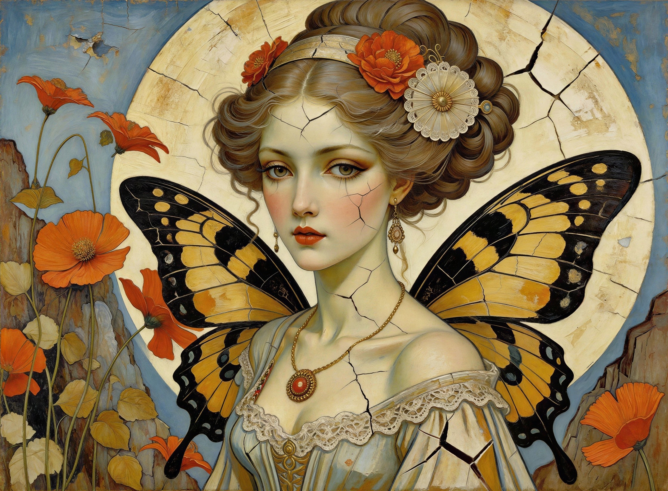 Fairy with Butterfly Wings and Cracked Visage Painting
