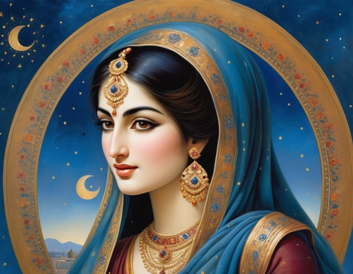 Traditional Attire and Jewelry with Blue Veil
