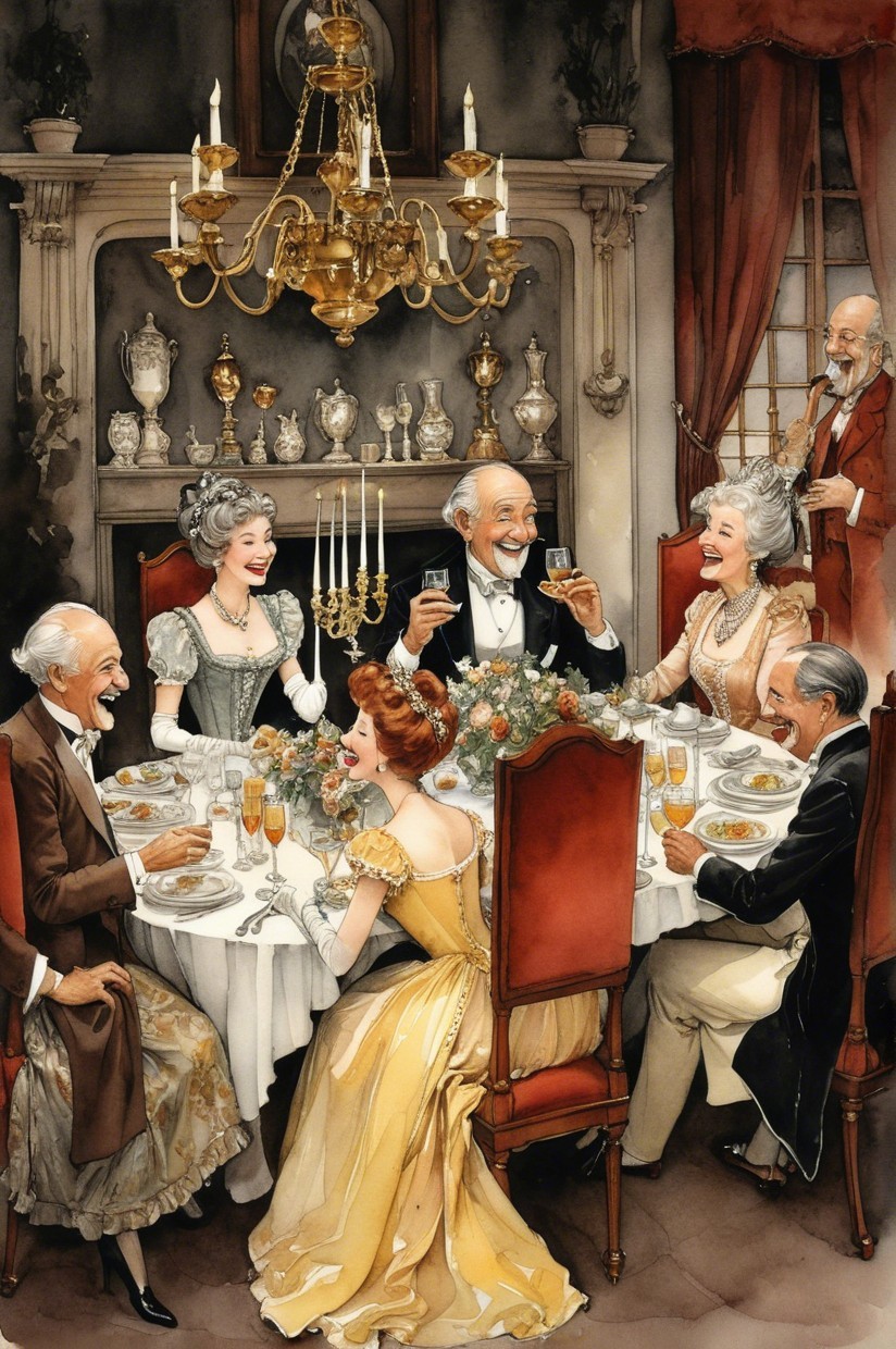 Lavish Dinner Party with Elegant Guests and Decor