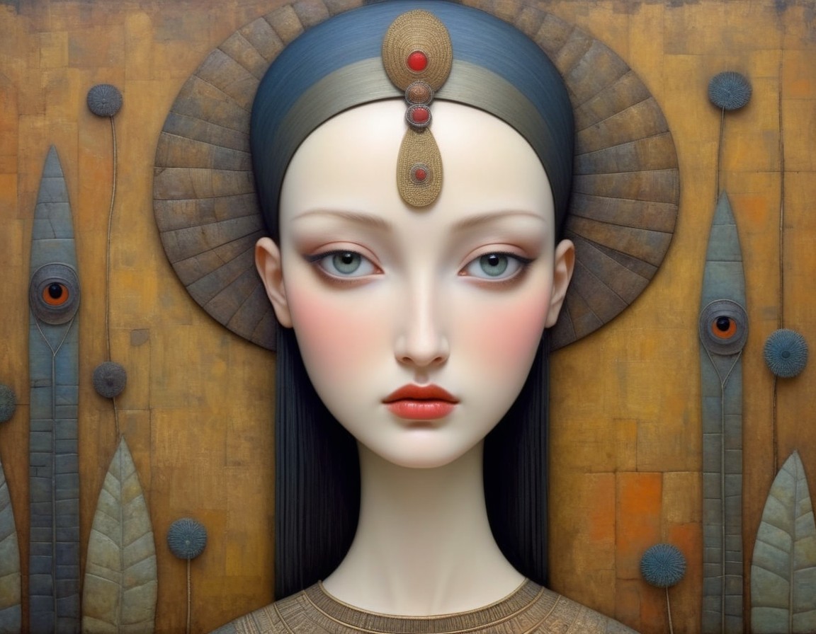 Ethereal Portrait with Expressive Features and Decor