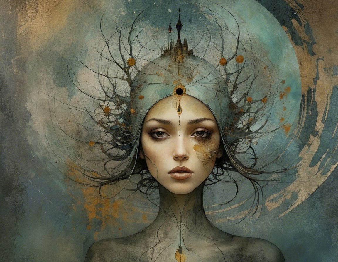 Ethereal Figure with Castle in Dreamlike Setting