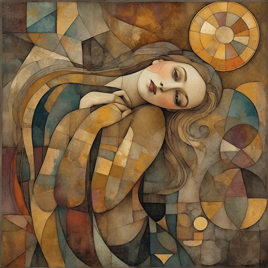 Stylized Woman with Flowing Hair in Warm Tones