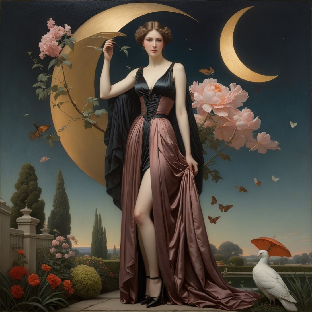 Full Body Portrait of a Young Woman in a Garden