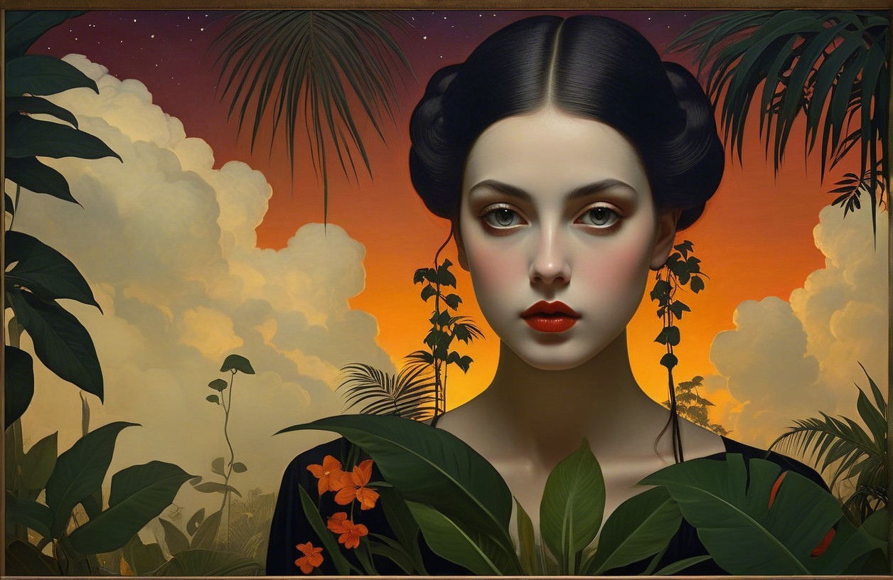 Portrait of a Young Woman Amid Tropical Foliage