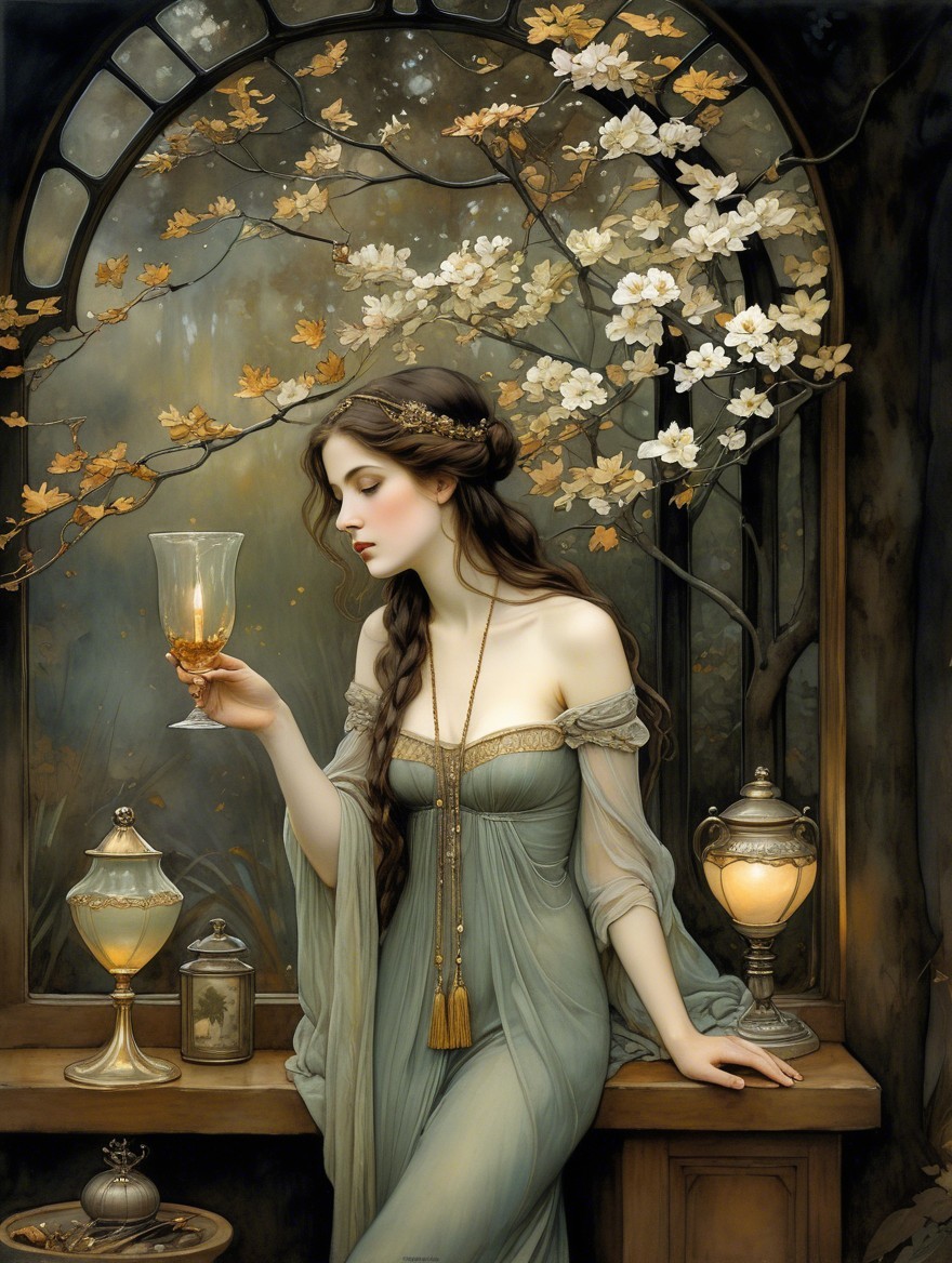 Serene Young Woman in Ethereal Gown by Window