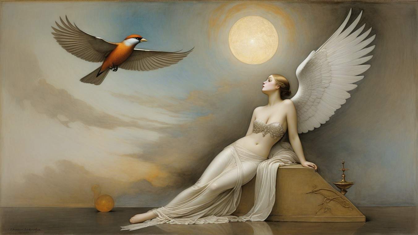 Ethereal Scene of an Angelic Woman with Wings