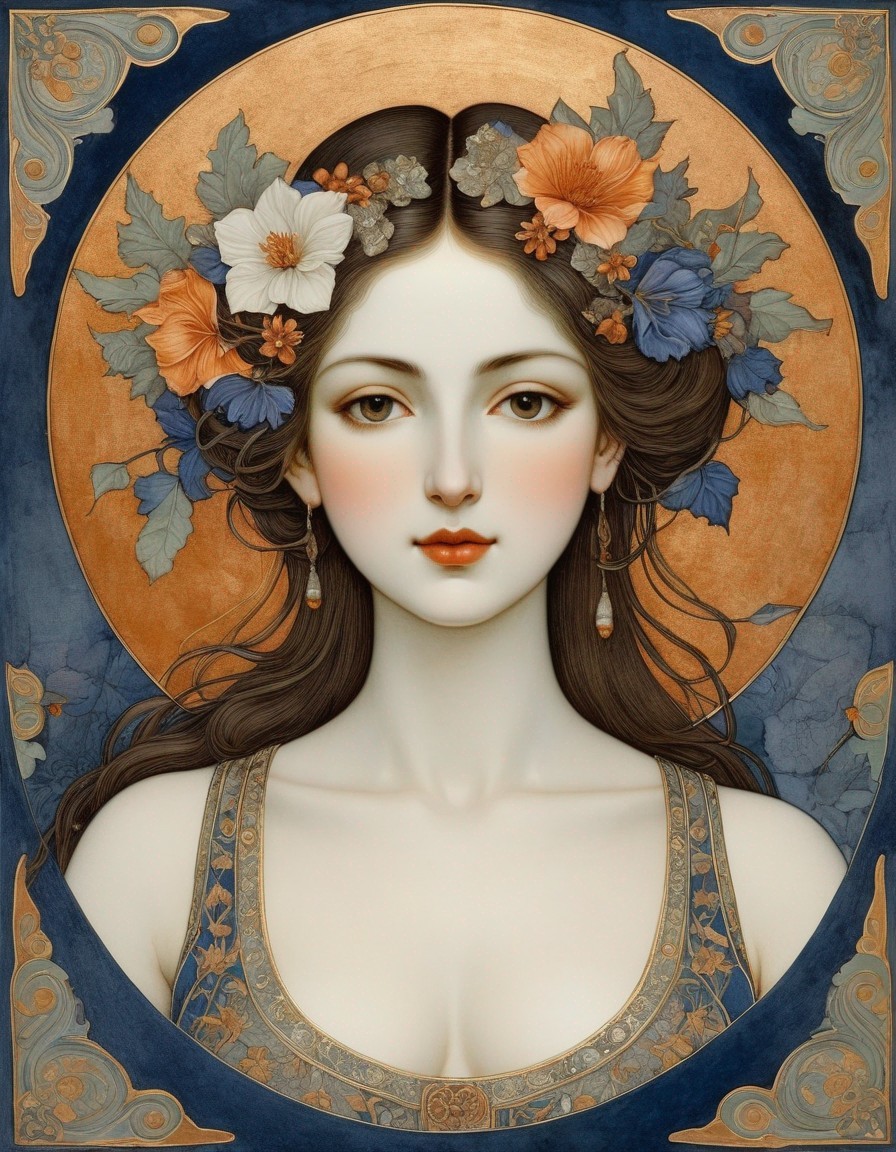 Stylized Portrait of Woman with Floral Adornments