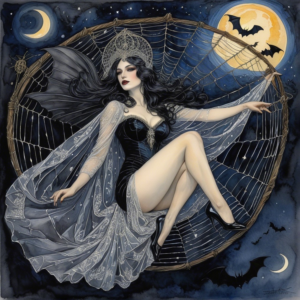 Mysterious Figure in Gothic Night Sky Setting
