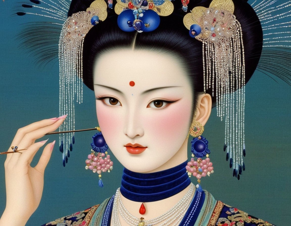 Illustration of a woman with traditional Asian adornments