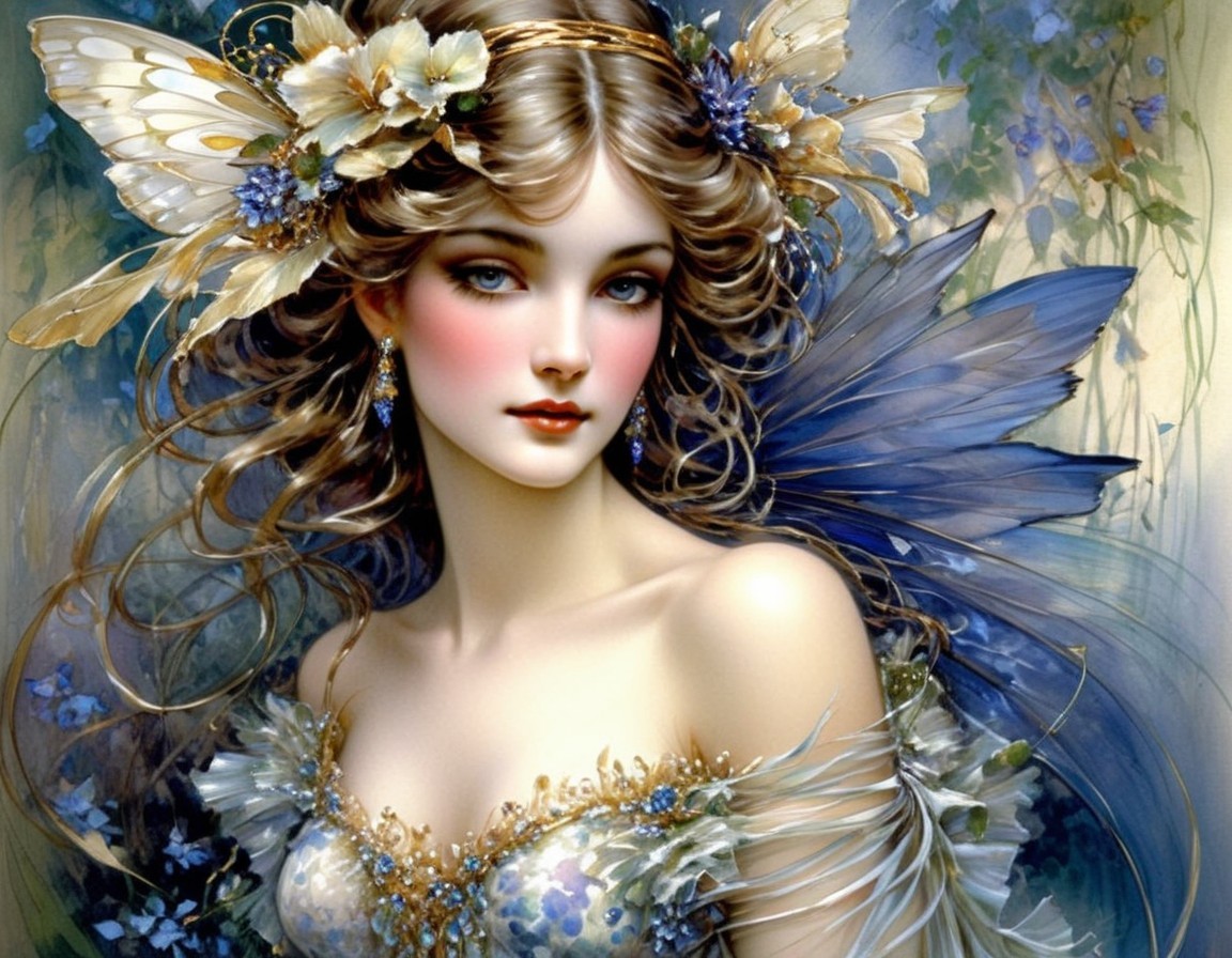 Fantasy Artwork of Female Figure with Blue Wings