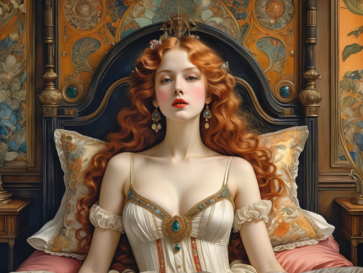 Elegant Woman with Red Hair in Luxurious Setting