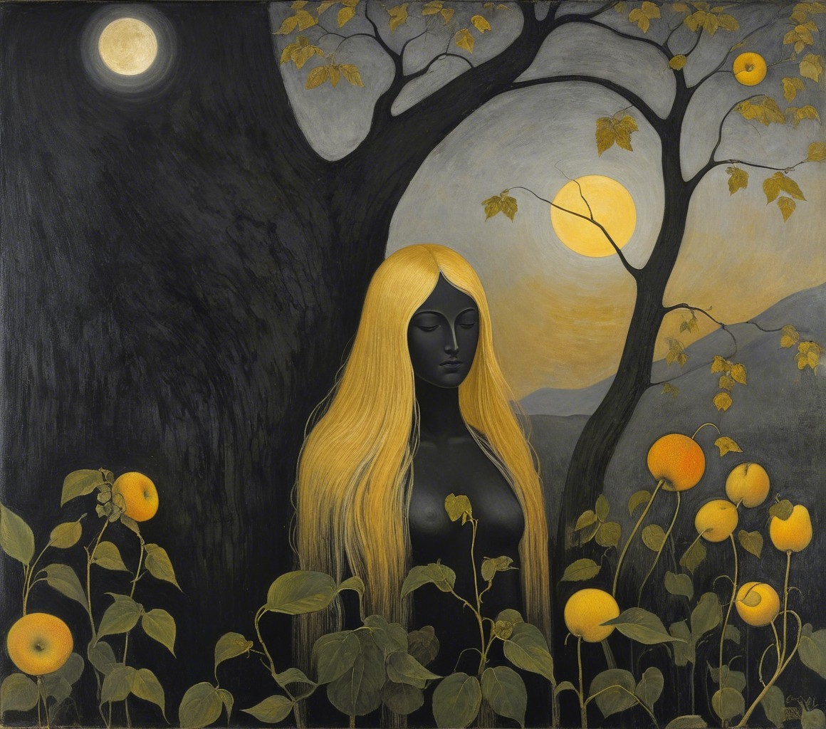 Surreal Landscape with Figure and Luminous Moons