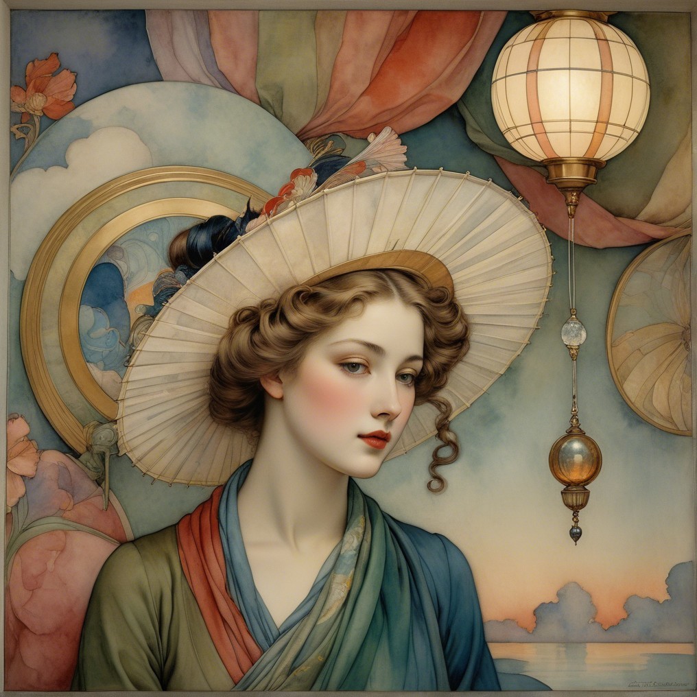Elegant Woman in Pastel Colors with Art Nouveau Style