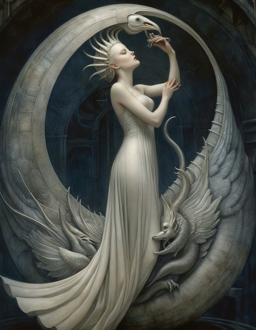 Serene Figure in White Gown with Ornate Frame