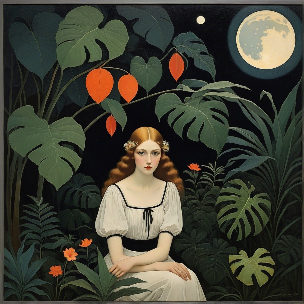 Young Woman in White Dress Surrounded by Nature