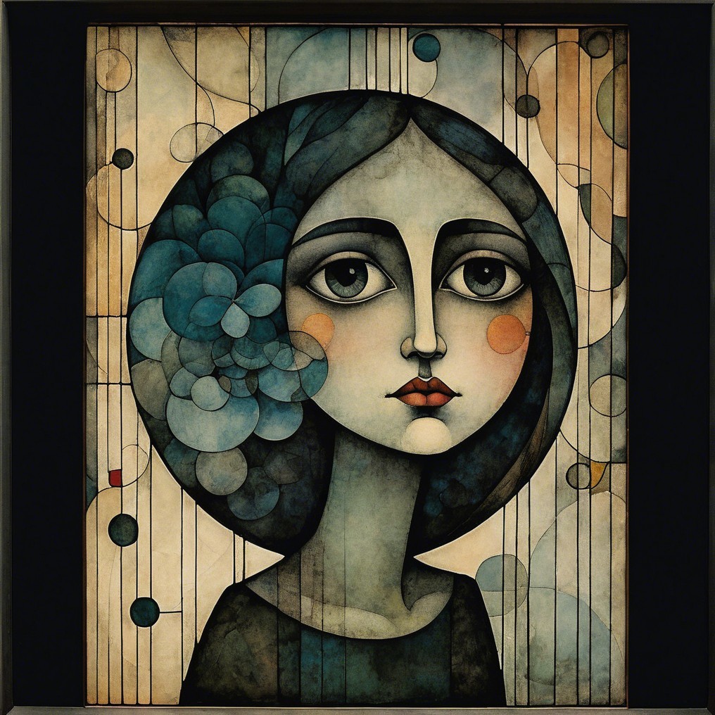 Stylized Female Figure with Floral Elements and Patterns