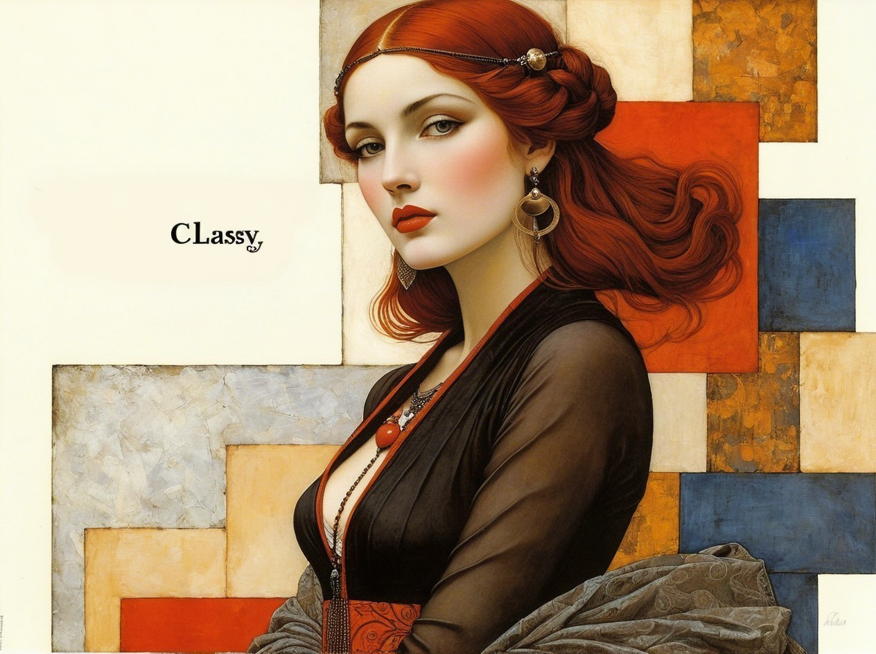 Digital Painting of Woman with Red Hair and Geometric Background