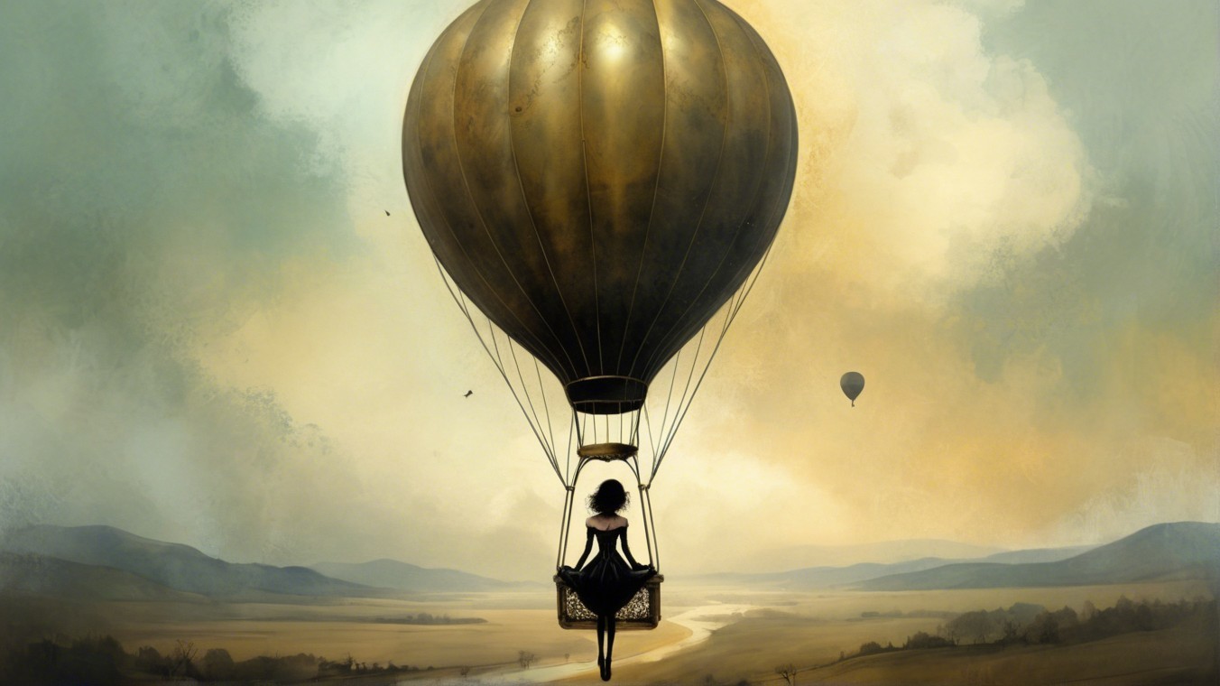 Vintage Hot Air Balloon Above Serene Landscape