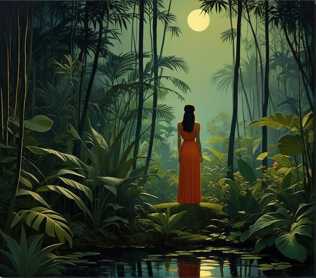 Woman in Orange Dress by Serene Jungle Water