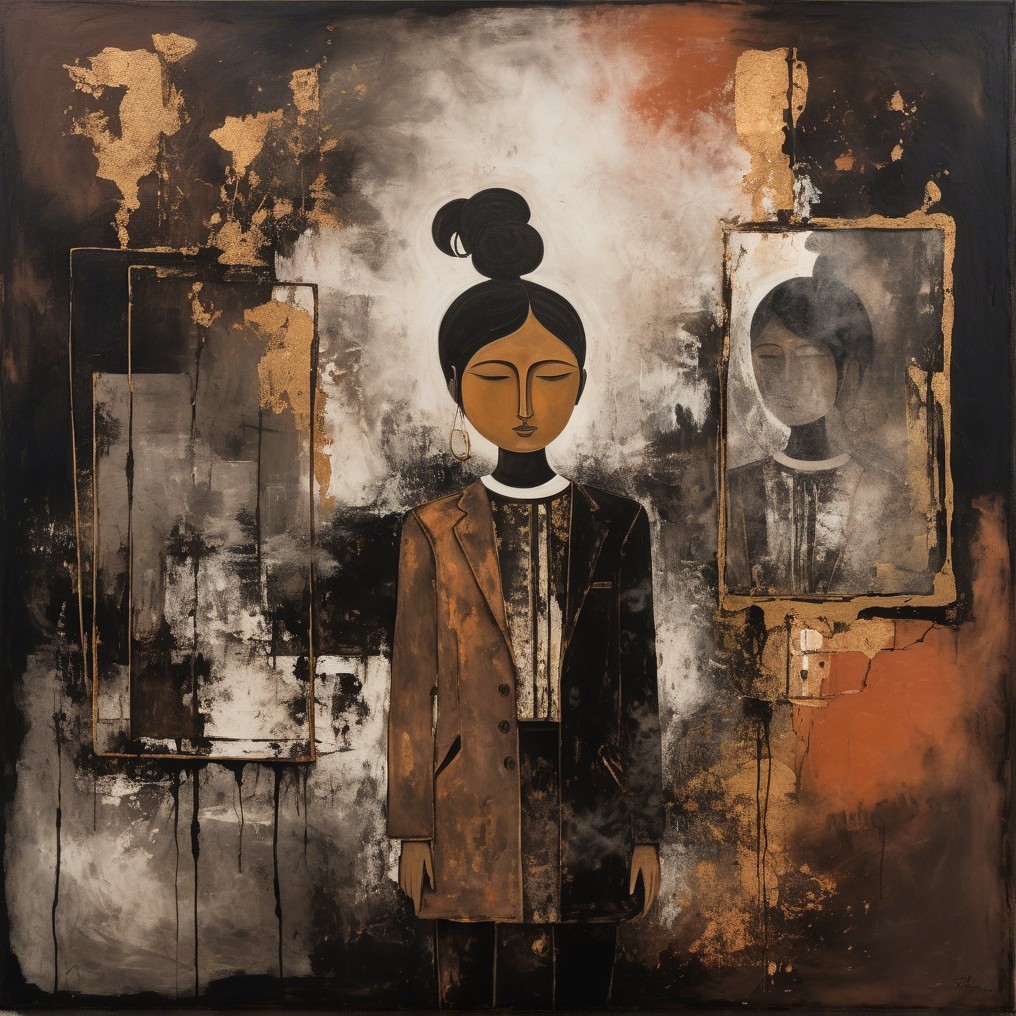 Stylized Female Figure in Abstract Textured Setting