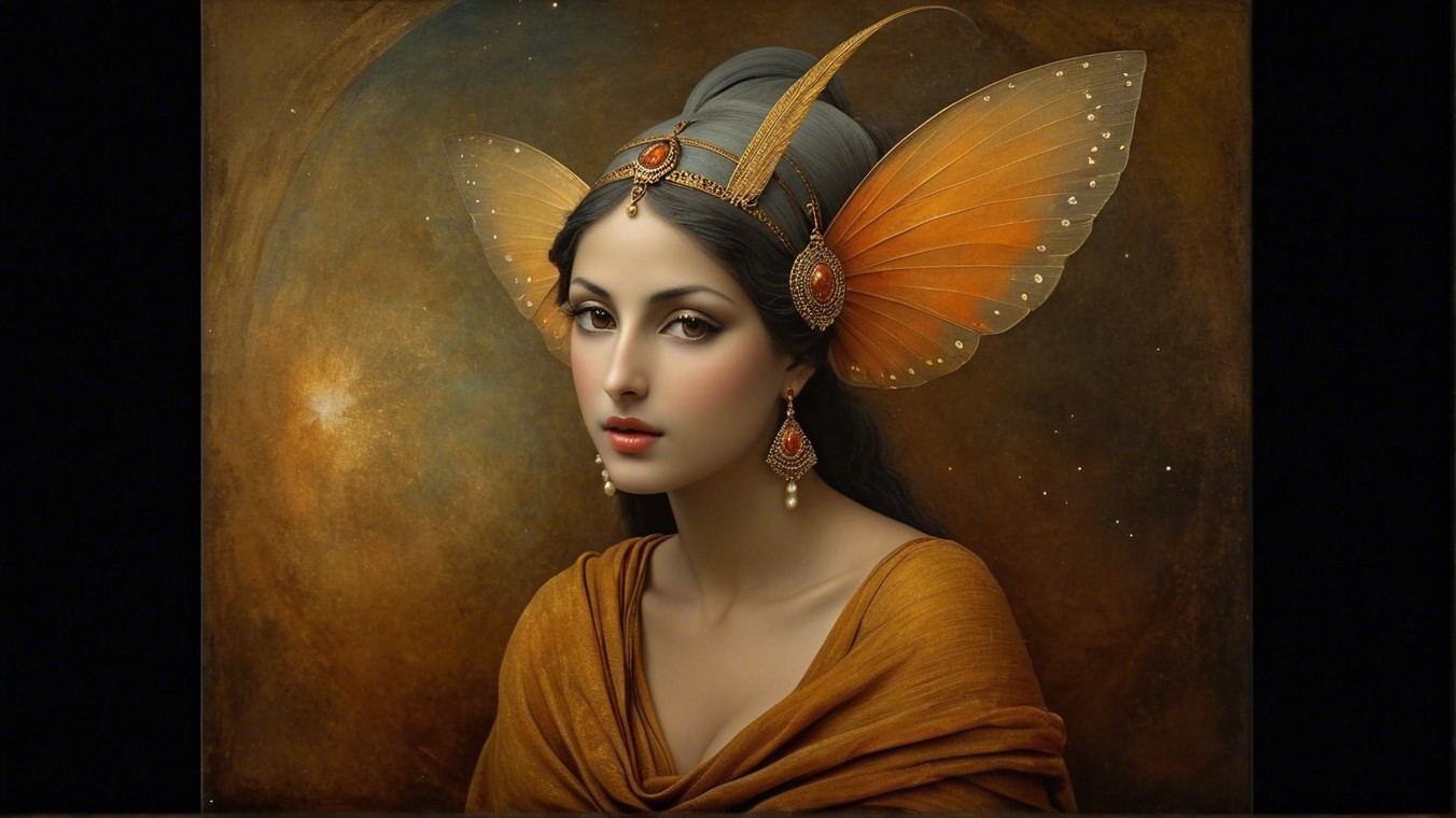 Serene Woman with Butterfly Wings and Elegant Jewelry