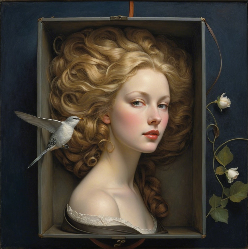 Portrait of a woman with golden hair and roses