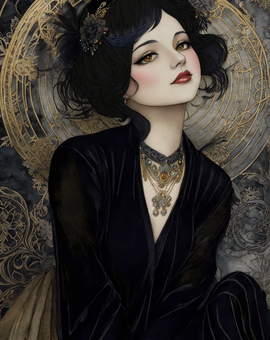 Elegant Woman with Floral Accents and Jewelry