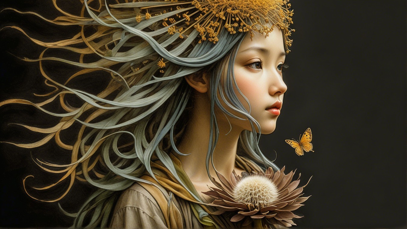 Serene Portrait of Woman with Multicolored Hair