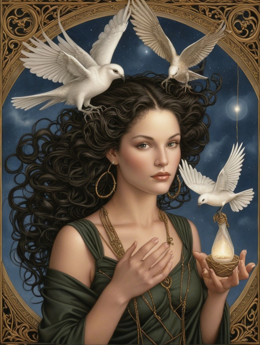 Woman with Dark Hair and Glowing Teardrop Lamp