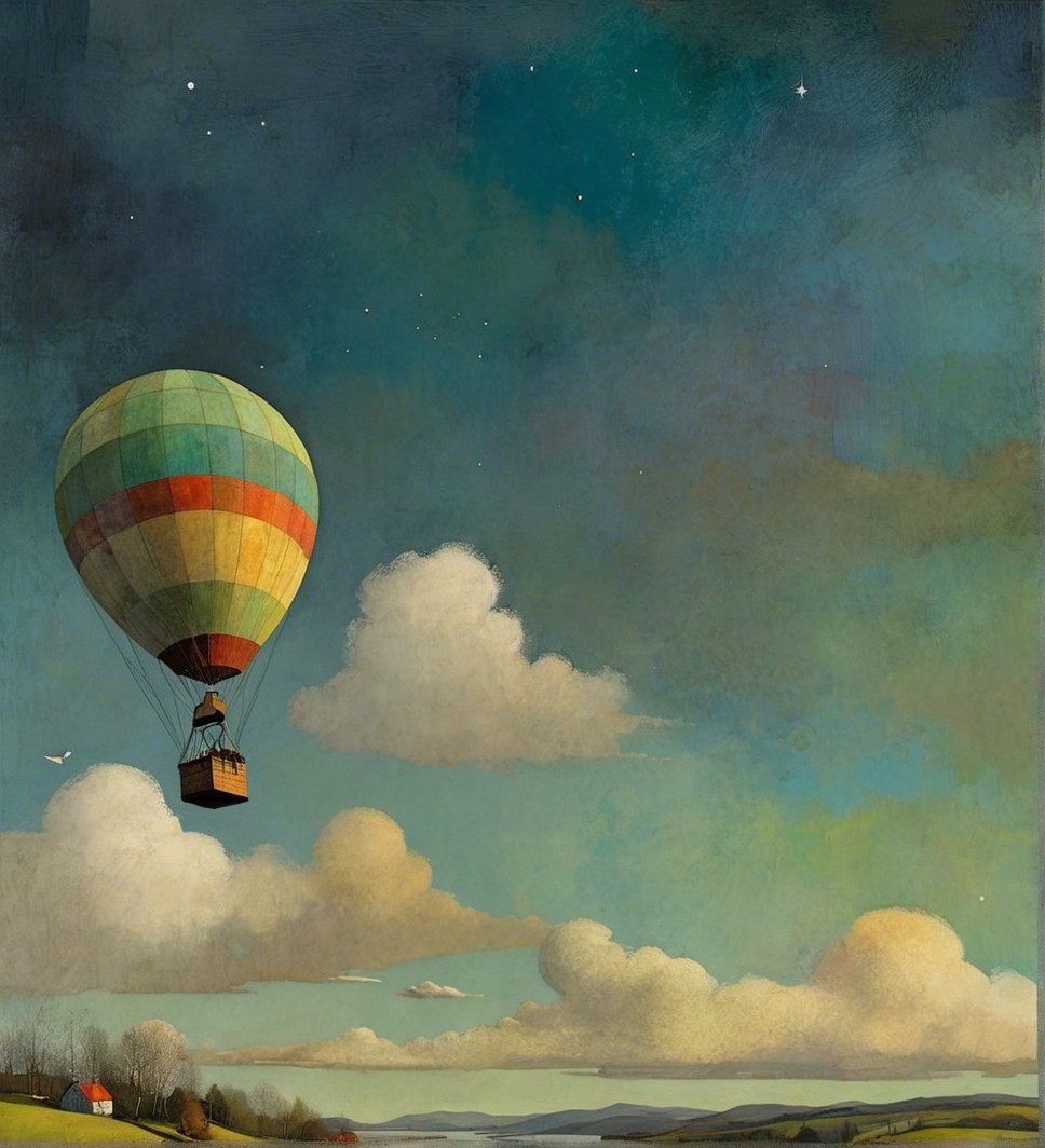 Colorful Hot Air Balloon Over Serene Landscape