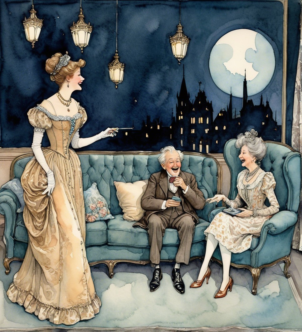 Whimsical Vintage Scene with Elegant Characters