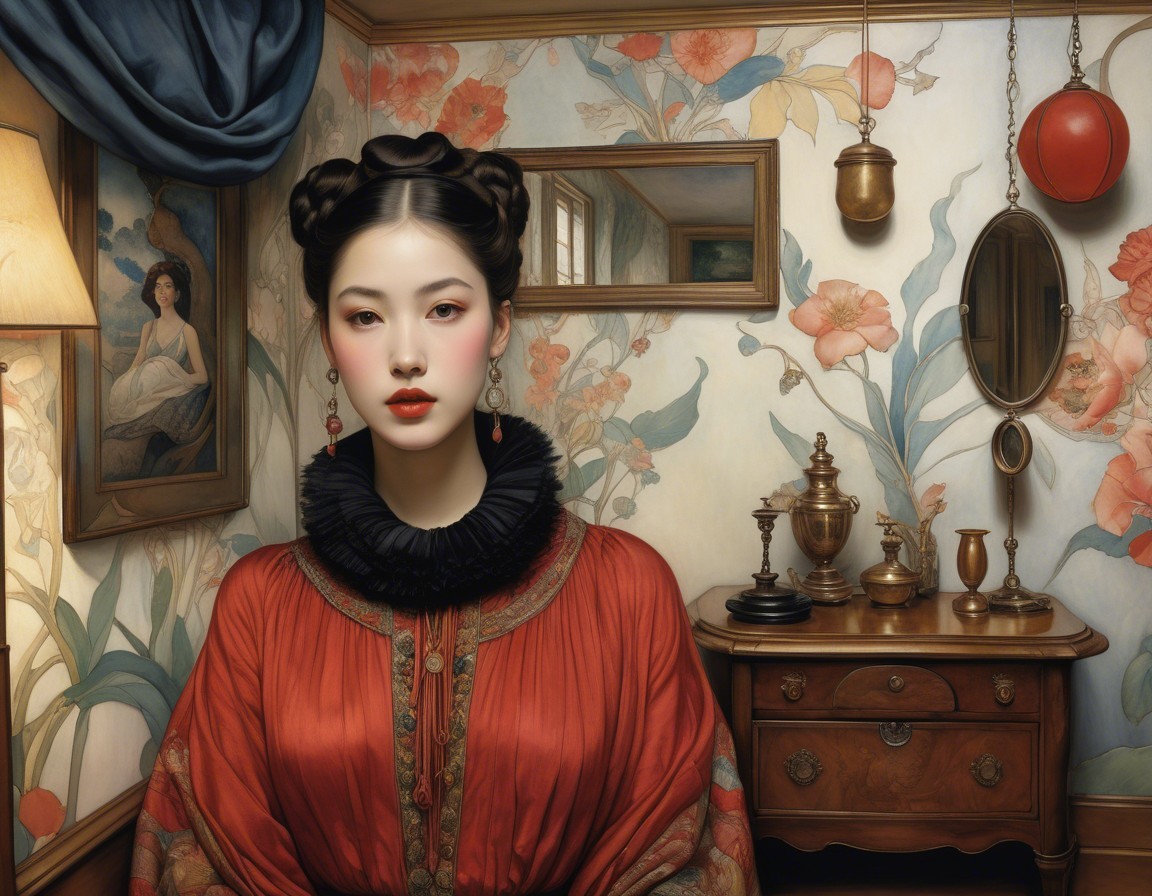 Elegant Woman in Traditional Attire in Decorated Room