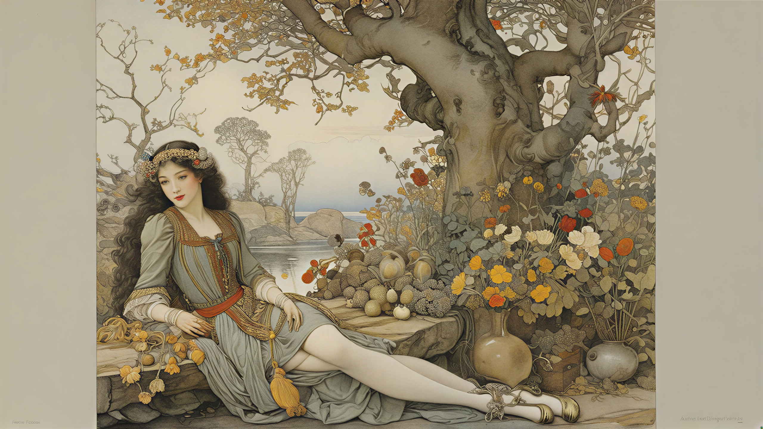 Young Woman in Green Gown Amidst Nature's Beauty