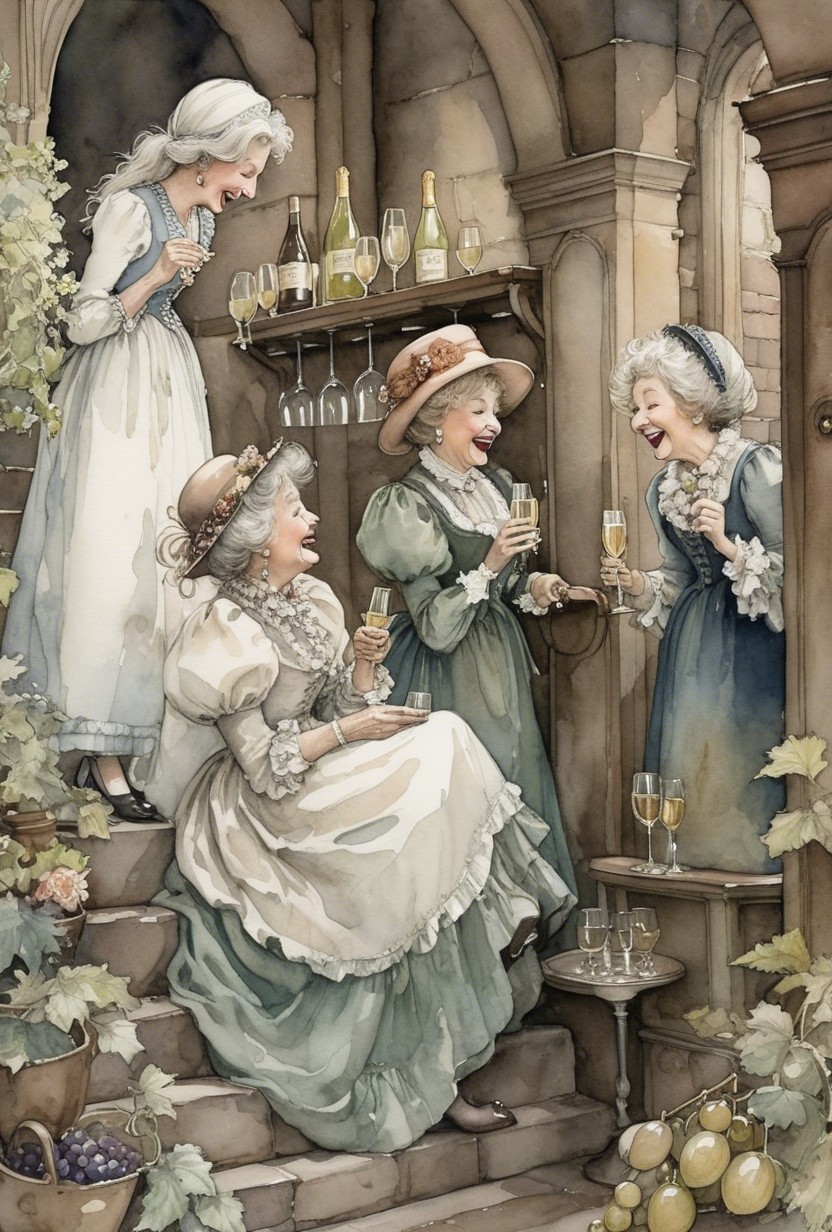 Watercolor Illustration of Elderly Women Celebrating