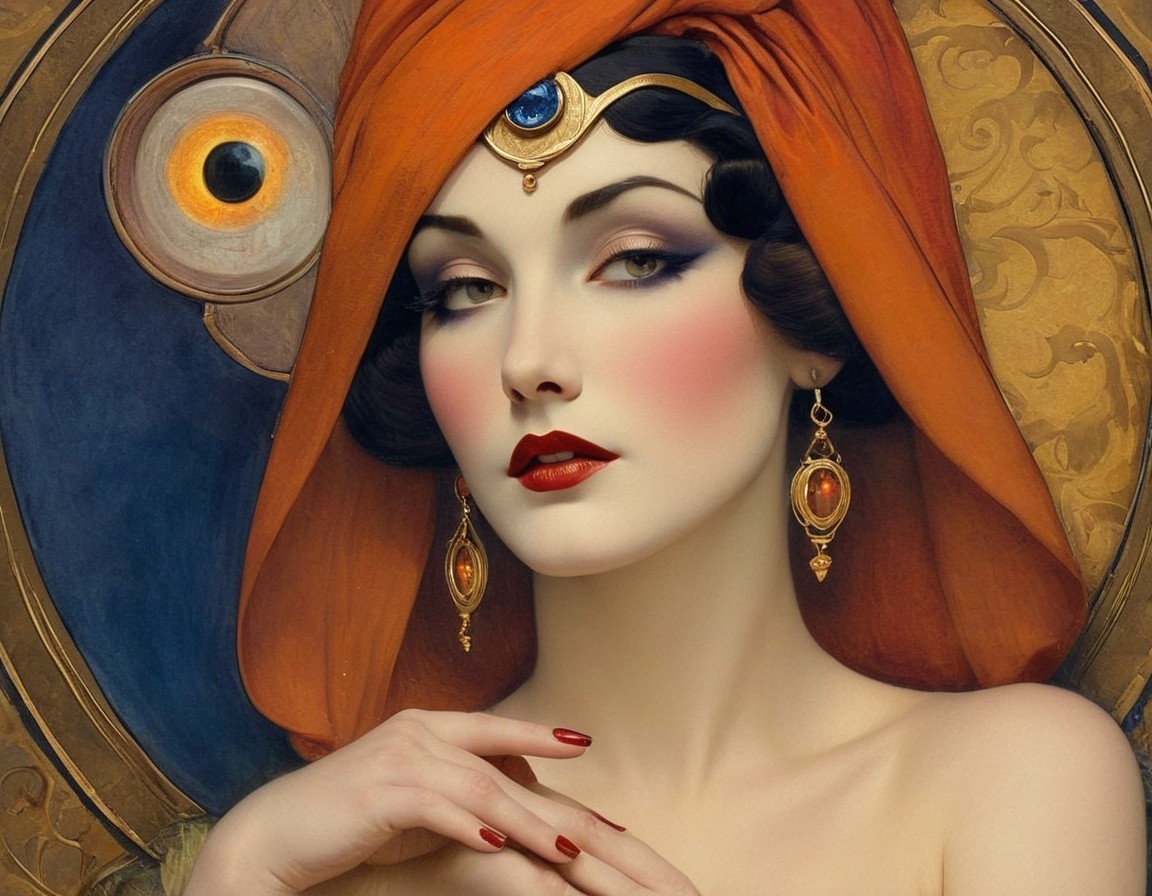 Elegant Portrait of a Woman with Turban and Jewelry