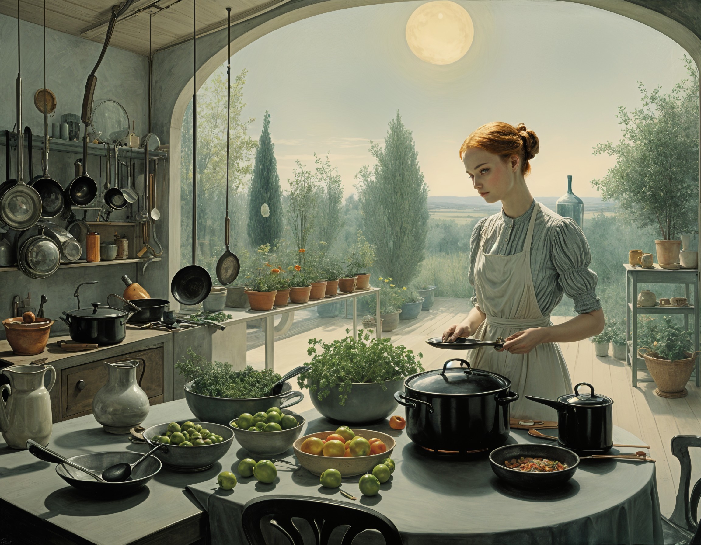 Young Woman Prepares Ingredients in Sunlit Kitchen