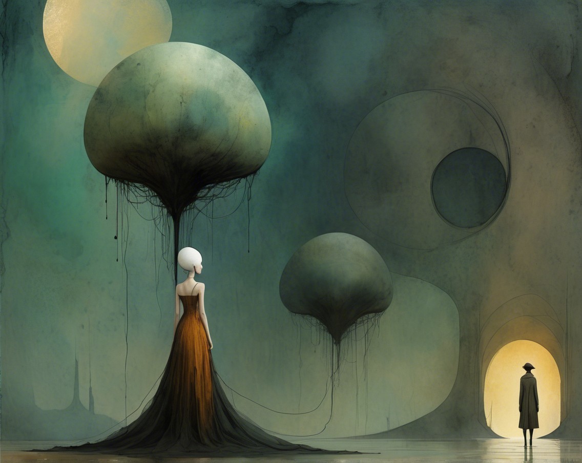 Surreal Landscape with Figures and Abstract Elements