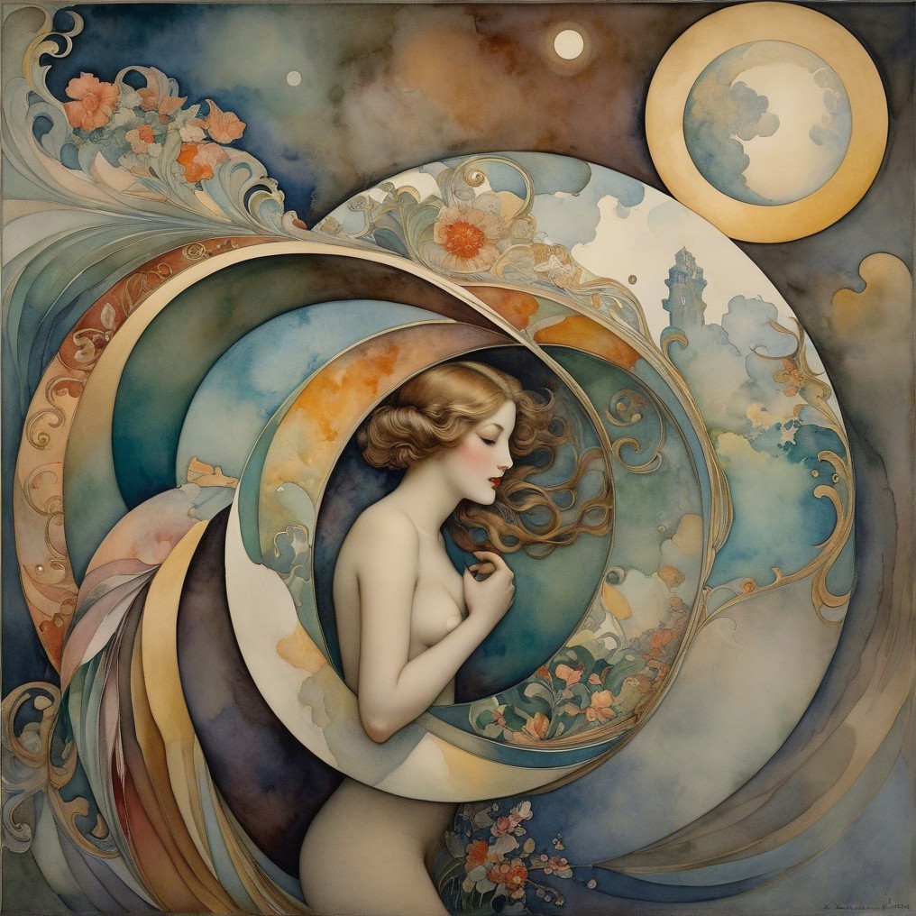 Ethereal Woman Surrounded by Pastel Floral Motifs