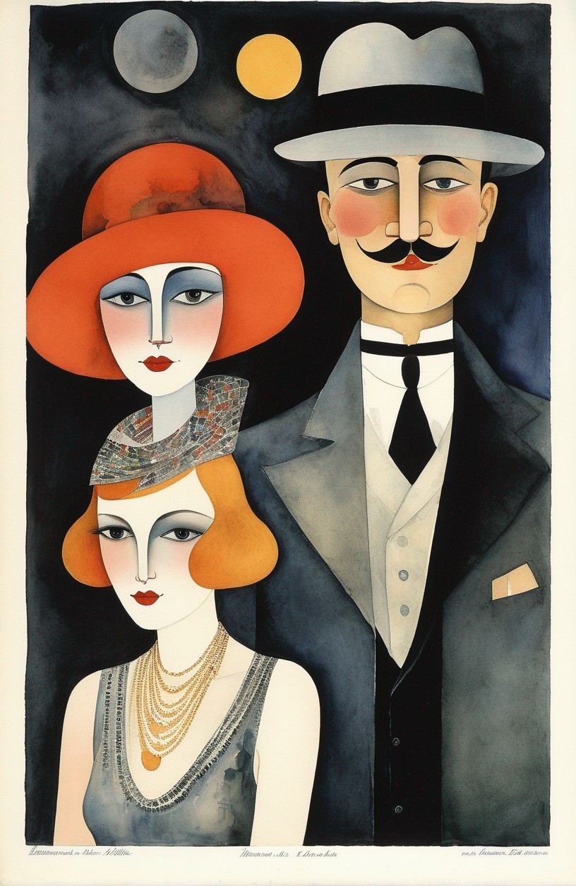 Vintage Art Depiction of a Sophisticated Trio