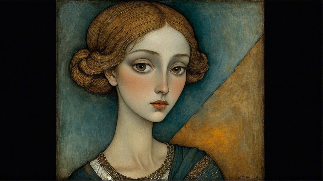 Portrait of a Young Woman with Large Eyes and Buns