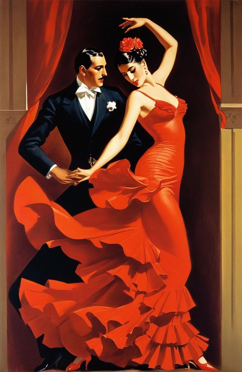Glamorous Couple Dancing in Elegant Attire