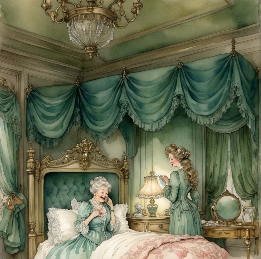 Elegant Bedroom with Elderly and Younger Woman