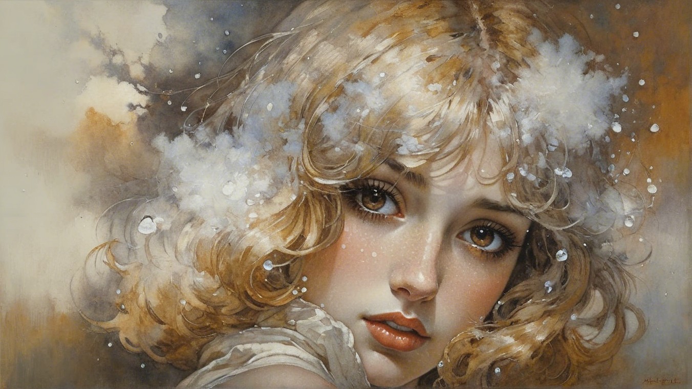 Delicate portrait of a girl with wavy blonde hair