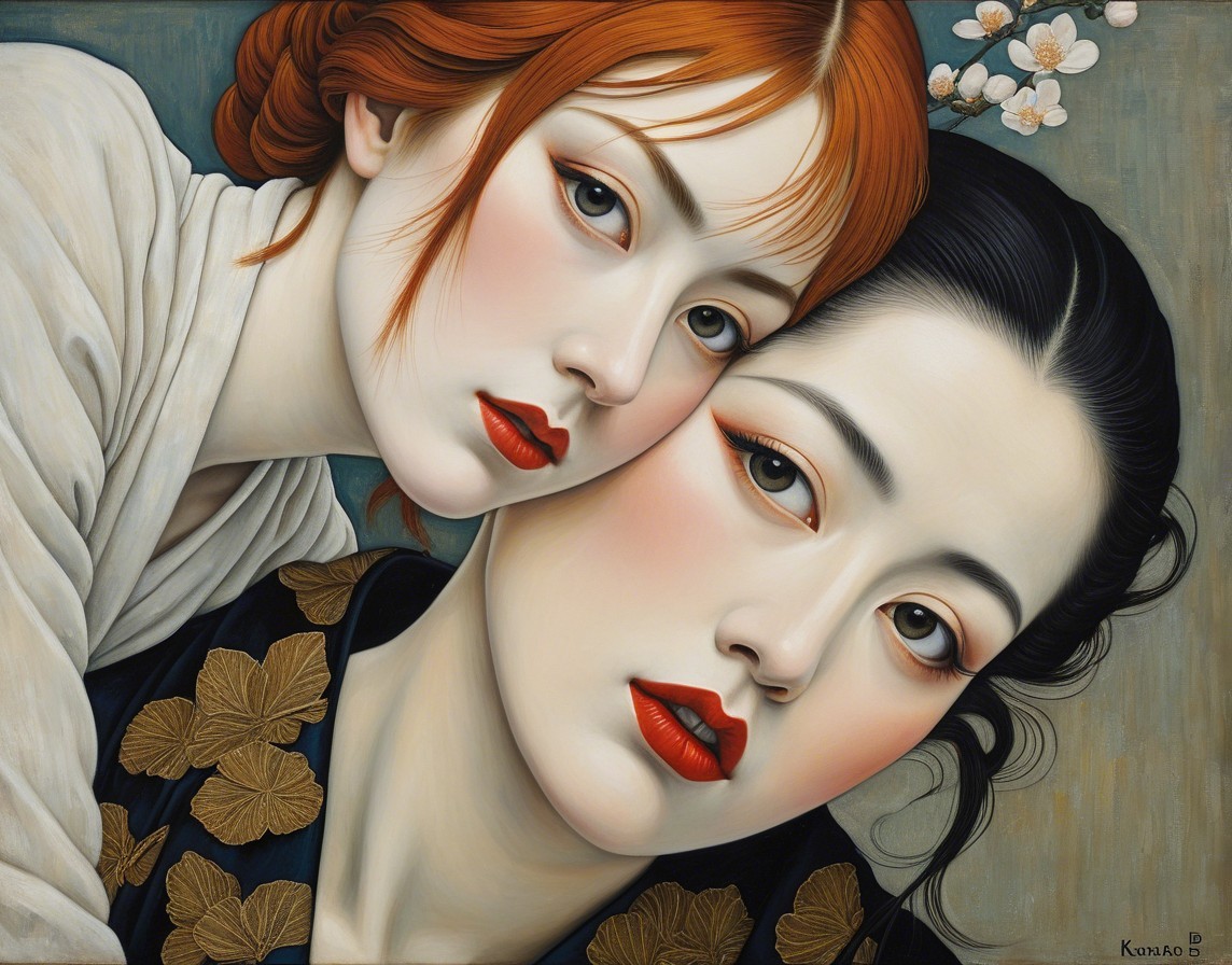 Artwork of Two Women with Striking Features and Elegance