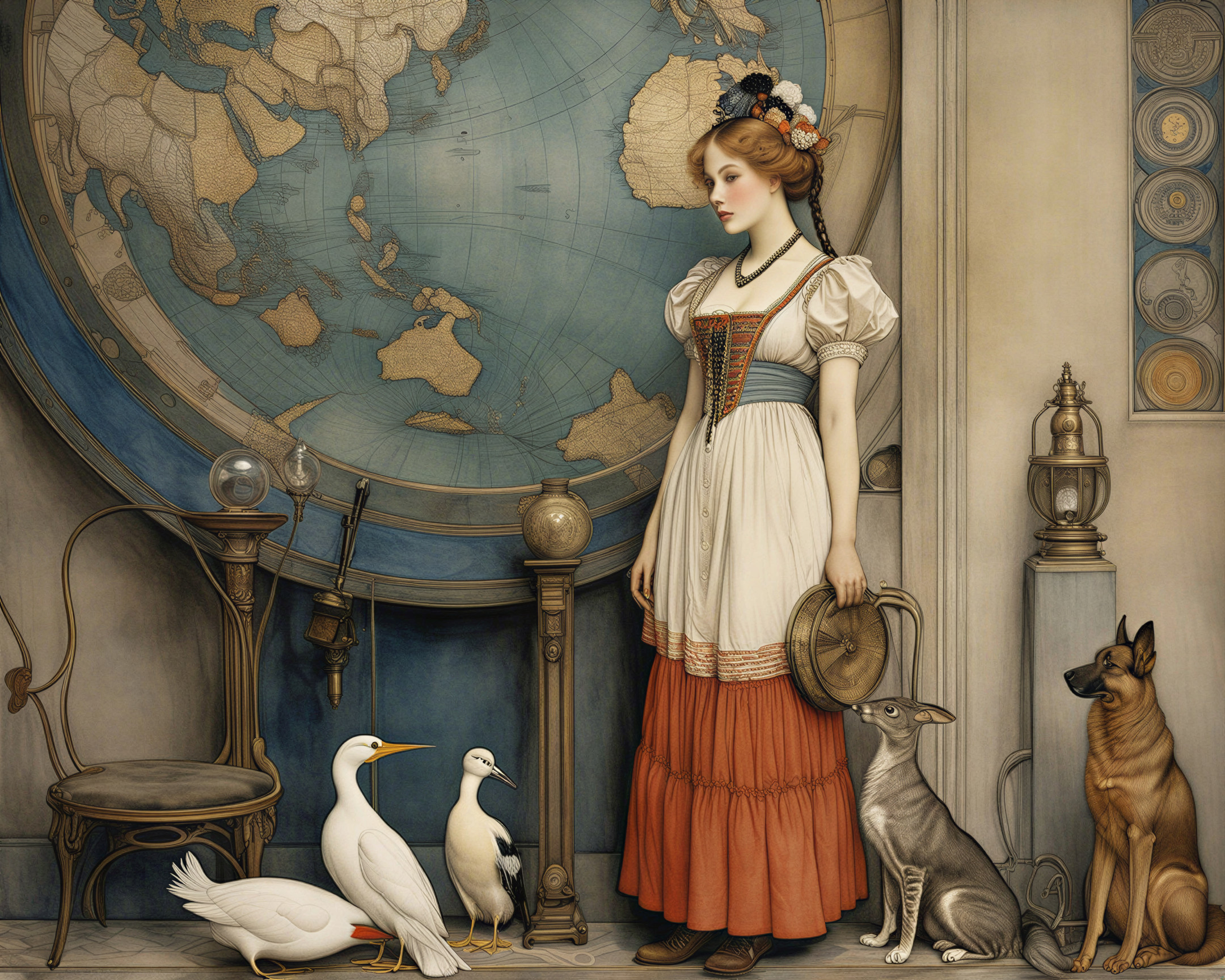 Vintage Dress and World Map in Nostalgic Setting