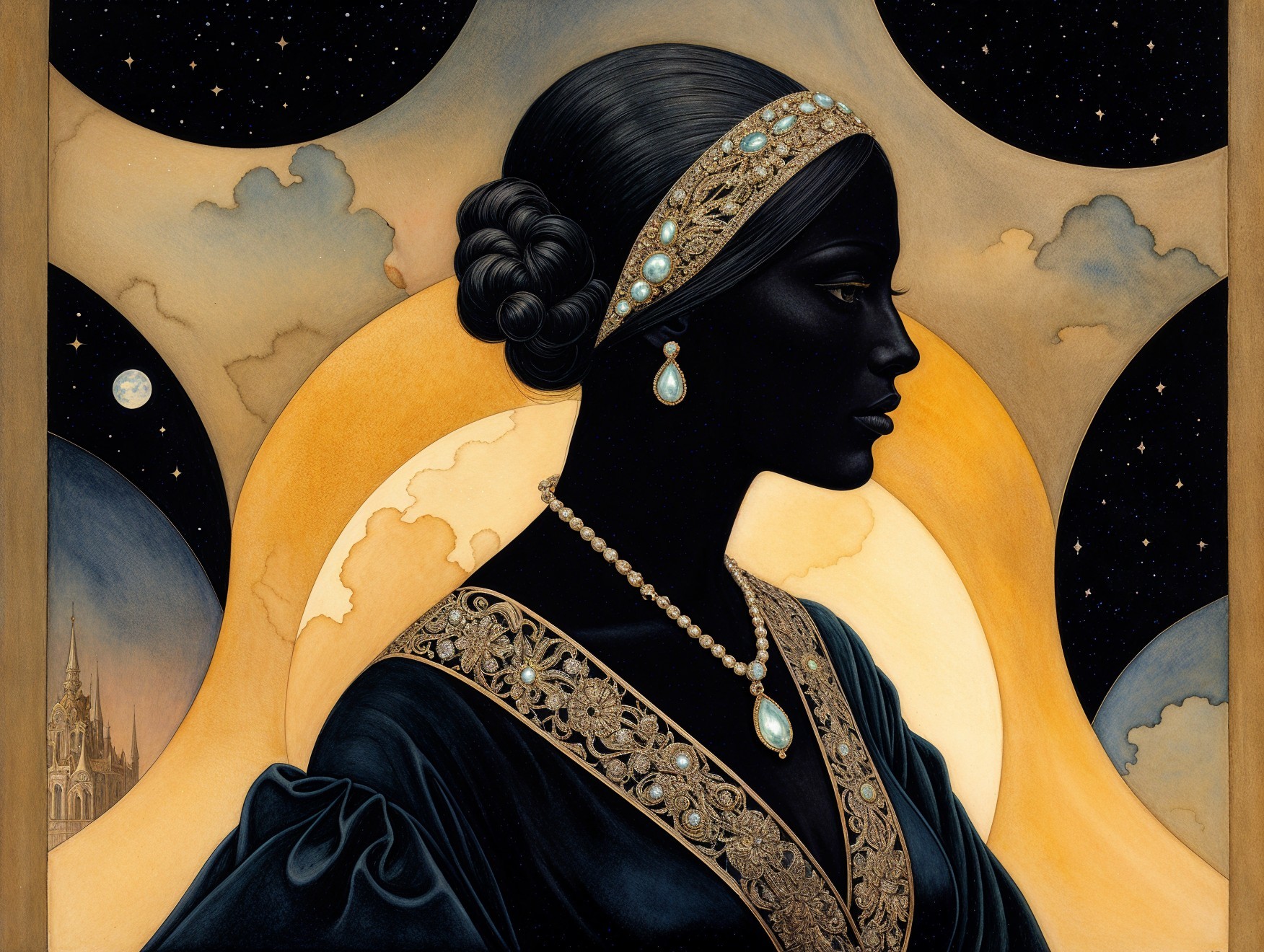 Silhouette of Woman in Cosmic Starry Background