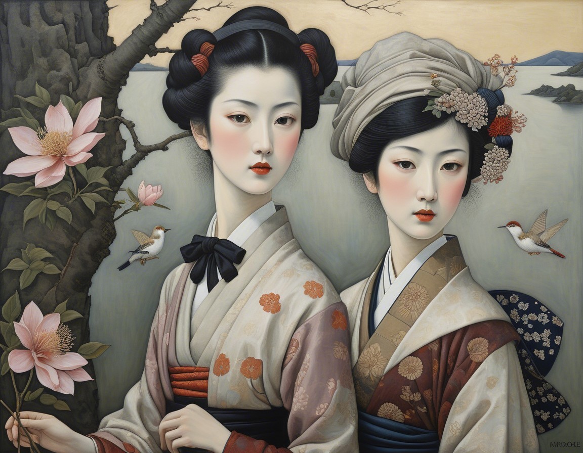 Elegant Women in Traditional Japanese Kimonos