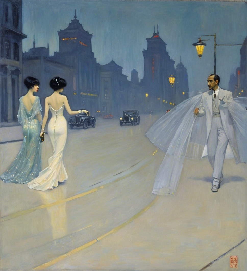 1920s Street Scene with Elegantly Dressed Figures