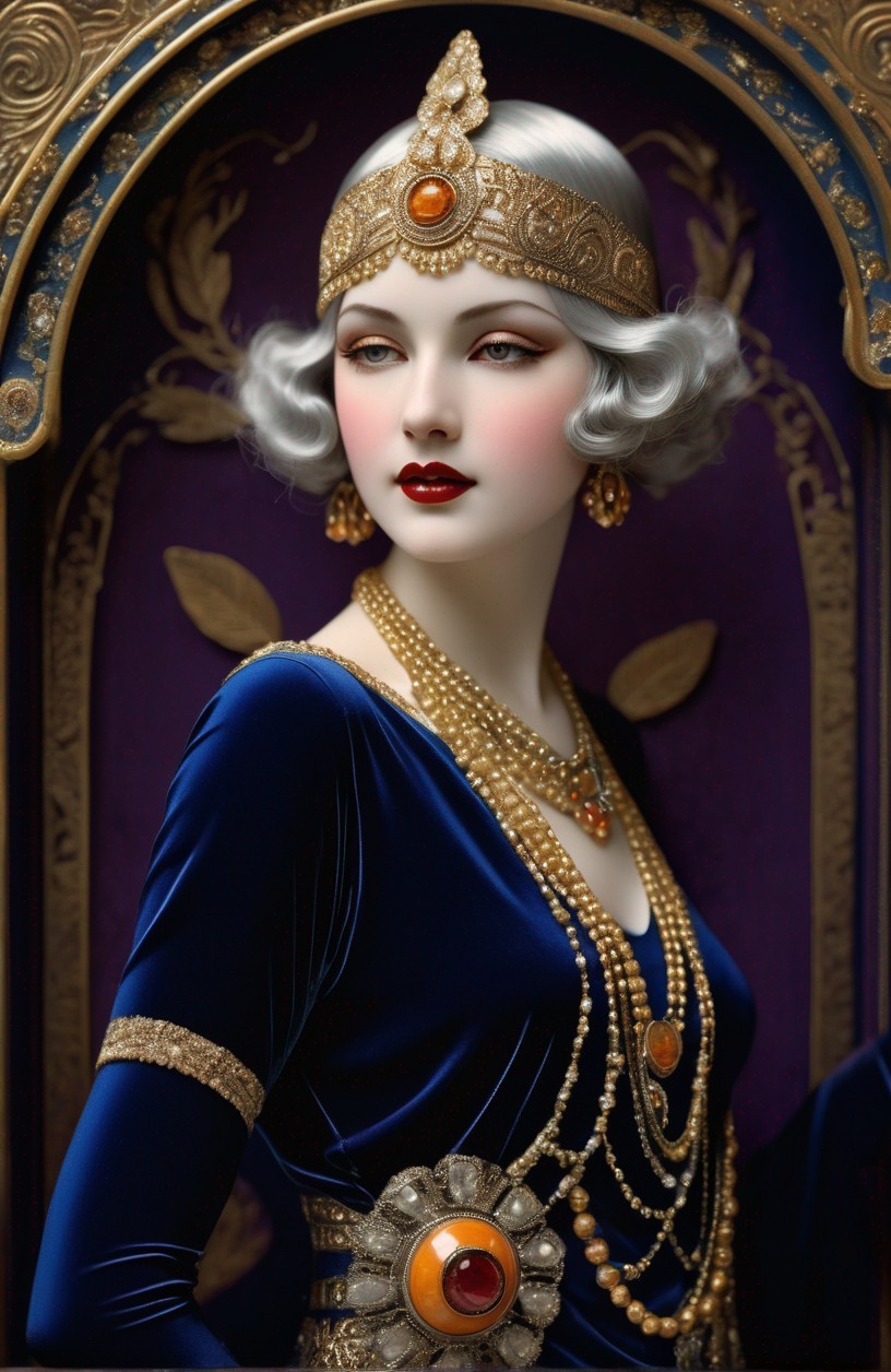 1920s Fashion Digital Artwork of a Woman in Blue Dress