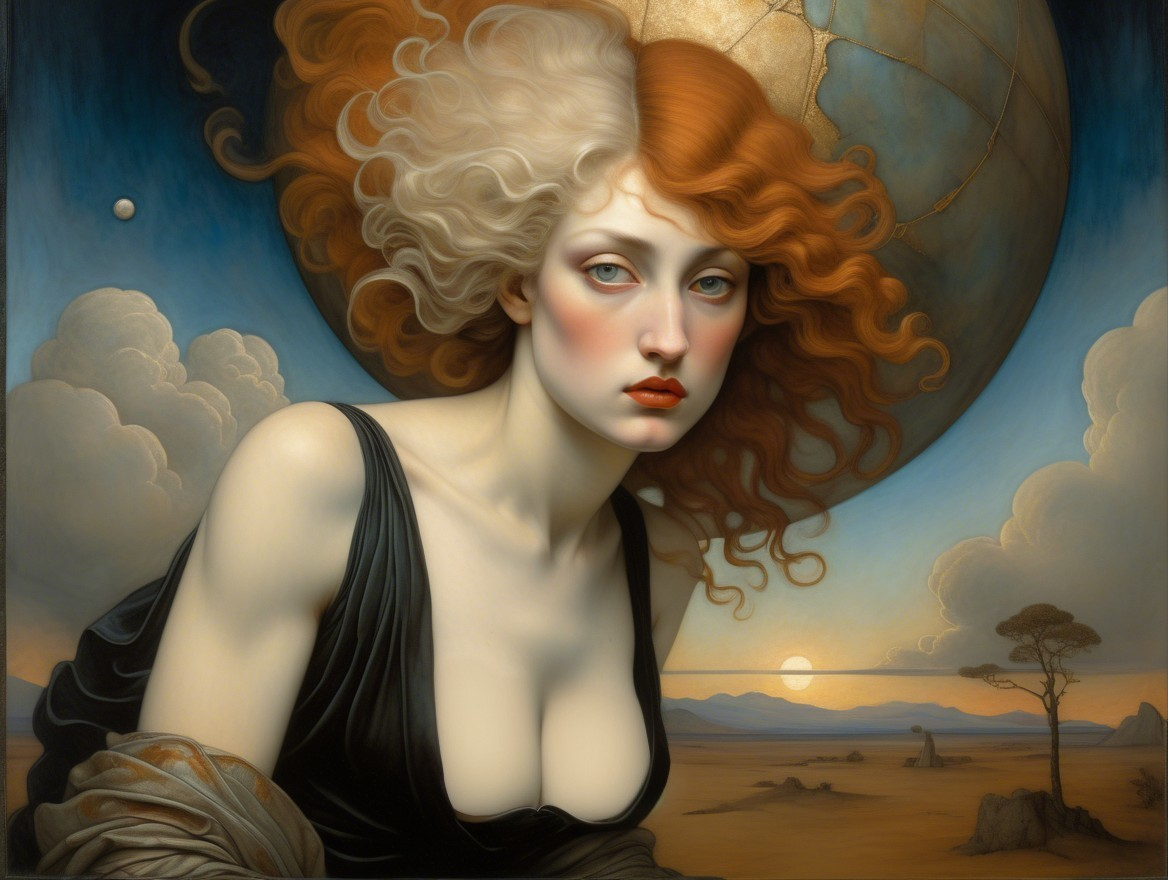 Portrait of a Woman with Split Hairstyle and Celestial Orb